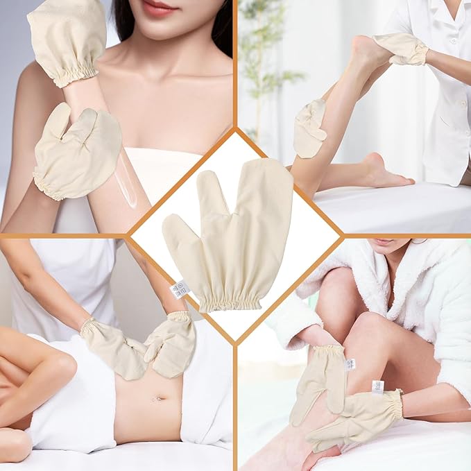 Garshana Gloves Raw Silk Massage,Raw Silk Gloves Garshana with Elastic Wrist Bands,for Skin Brushing Massage (2PCS)