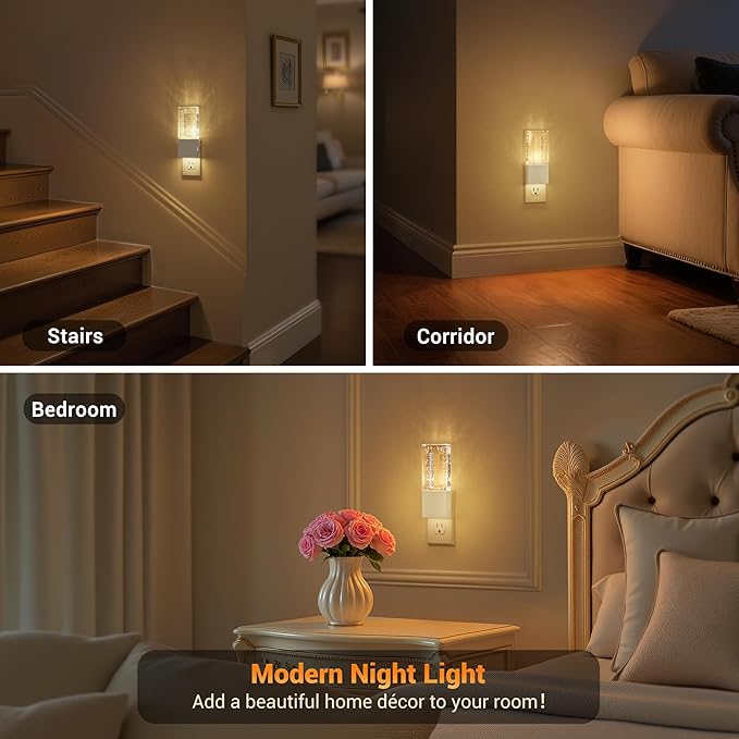 JandCase Night Lights Plug into Wall, Dusk to Dawn Sensor, 3000K Soft White LED, Acrylic Bubble Design, 0-100lm Adjustable Brightness, Foldable Nightlight for Bedroom, Bathroom, Living Room, Hallway
