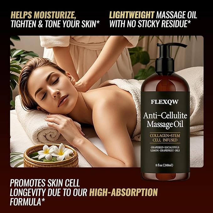 Anti Cellulite Massage Oil, Lymphatic Drainage Body Oil, Collagen Oil for Skin Tightening, Cellulite Remover for Legs, Natural Anticellulite Massage Oil for Massage Therapy