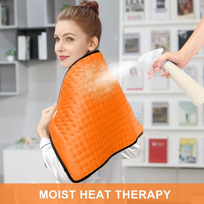 Deepsoon Heating Pad,Electric Heating Pads for Back,Neck,Moist Heating Pad for Abdomen Shoulder Knee Legs,Dry/Moist Heat&Auto Shut Off,Mother's Day Birthday for Men and Women,Orange Black,33x17 Inch