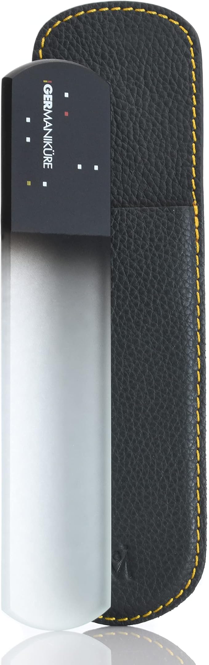 GERMANIKURE Pedicure Bar, Foot File, & Callous Remover - Black Glass with Leather Sleeve Ethically Made in Czech Republic