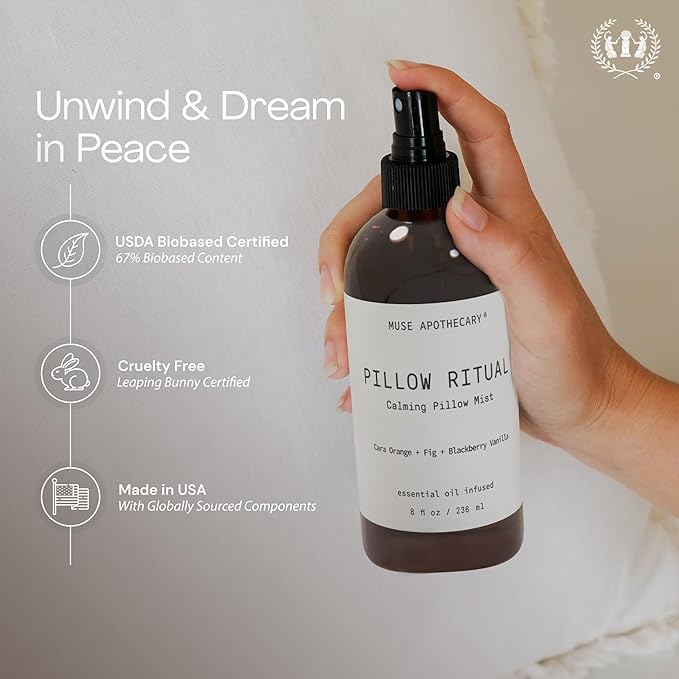 Muse Apothecary Pillow Ritual - Aromatic, Calming and Relaxing Pillow Mist, Linen and Fabric Spray - Infused with Natural Aromatherapy Essential Oils - 8 oz, Cara Orange + Fig + BlackBerry Vanilla