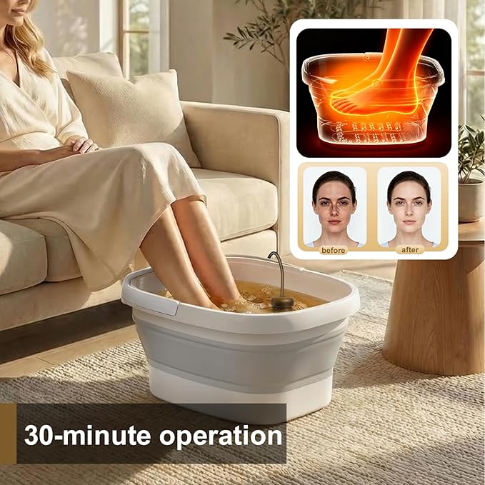 Ionic Foot Bath Detox Machine,Foot Detox Foot Bath Soak Tub with 2 Arrays,80 Disposable Foot Bath Liners,Detox Sea Salt,Folding Foot Spa Bucket,Home Salon-Level Foot Soaking Tub