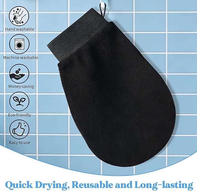 24 Pcs Black Exfoliating Gloves Bulk, Deep Exfoliating Glove for Body Scrub, 150D Viscose Fiber for Dead Skin Remover, Smooth Skin for Men and Women, 8.1 x 5.5 Inches