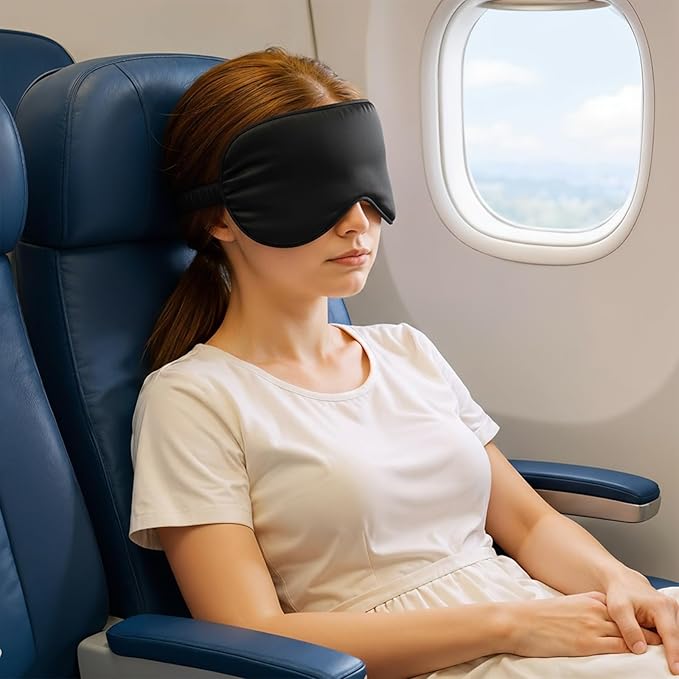 Silk Sleep Eye Mask 4 Pack Mulberry Silk Sleep Mask Eye Cover Blindfold with Elastic Strap Cute Satin Soft Eyeshade Masks for Women Night Sleeping Travel Nap (Black)