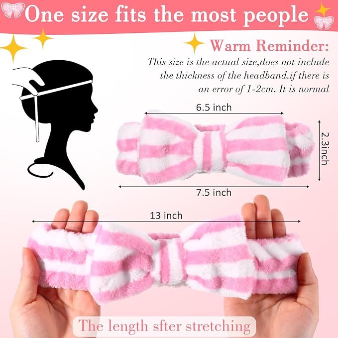 WILLBOND 24 Pieces Spa Headband Bulk Skincare Headbands Face Wash Makeup Hairband Bow Facial Washing Face Head Wraps Adjustable Soft Flannel Towel for Women Shower (Cute)