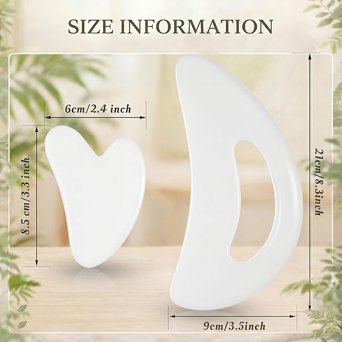 BBTO 2 Pcs Body Gua Sha Tool Large Resin Scraping Tools with Handle for Back, Neck, Face, Leg - Lymphatic Drainage, Cellulite Removal, Muscle Relief (White)