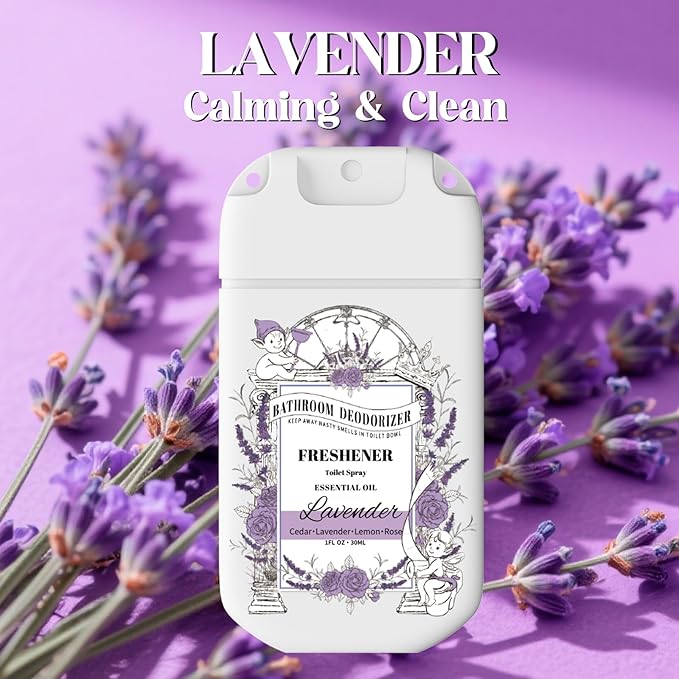 Travel Size Toilet Spray, Air Freshener Spray for Bathroom Deodorizer, Travel Essentials Variety with Removable Hook - Lemon Lavender Eucalyptus Scent