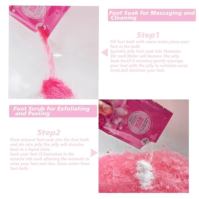 Rose Jelly Pedicure Kit Foot Soak Set - Foot Spa Soak Salt Scrub Intensive Softening Exfoliating Moisturizing,Mud Mask,Urea Cream Lotion for Women and Men,Spa Gift for Pedicure