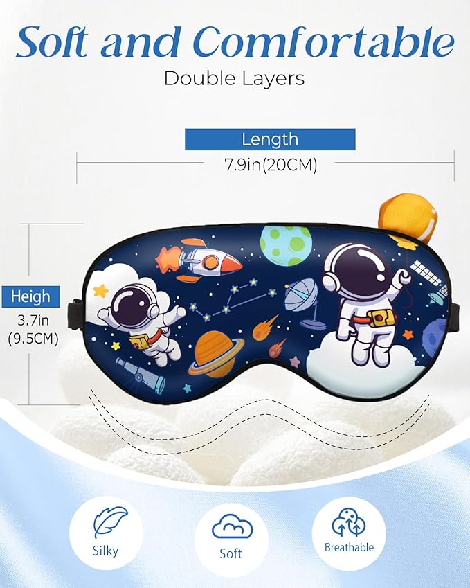 Miss Adola Sleep Mask for Kids - Valentines Gift for Kids Cute Silk Eye Cover for Sleeping Kawaii Soft Eyeshade Animal Eye Blindfold with Adjustable Strap for Boys Teens, Astronaut