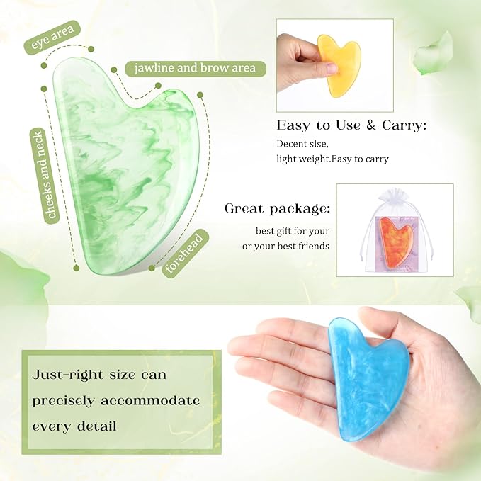 Sherr 24 Sets Gua Sha Facial Tools Bulk Resin Heart Shaped Guasha Boards with Organza Pouch and Cards for Face Body Massage Relaxation Self Care Ideal Spa Acupuncture Prevent Wrinkles(Deep Colors)