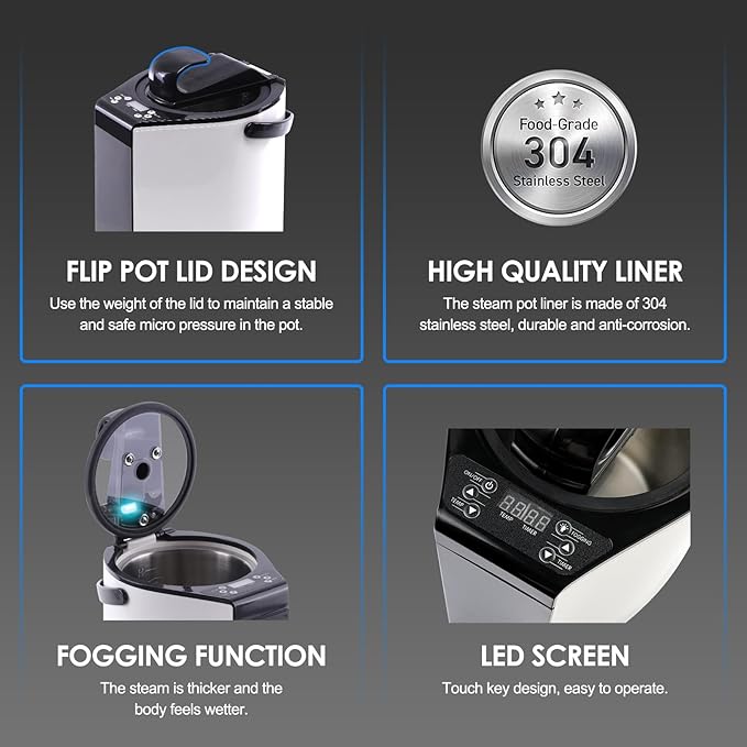 Sauna Steamer, Portable Steam Generator, 3L Stainless Steel Steam Pot with Remote Control, Smart Touch Button, Spa Machine with Timer Display Mist Moisturizing for Body Detox