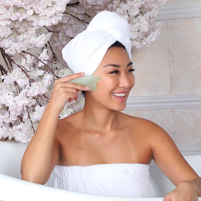 Daily Concepts Gua Sha Jade Facial Tool, Renews Skin By Increasing Blood Flow and Flushing Out Lymphatic Drainage, Stimulating Skin for Radiant Results!