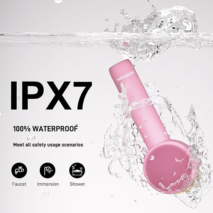 Facial Cleansing Brush Electric – Rechargeable Silicone Face Scrubber, Waterproof Vibrating Cleaner with 5 Adjustable Intensities for Deep Cleansing and Exfoliation (Pink)