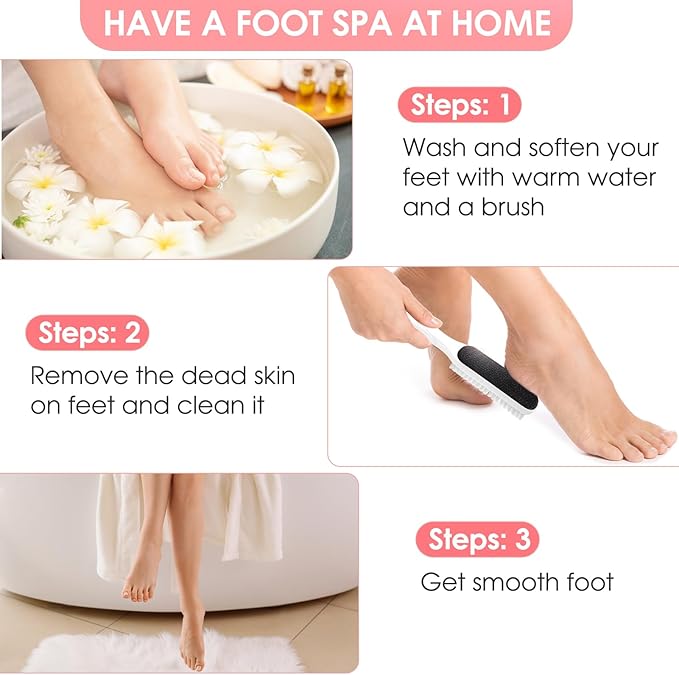 Pedicure Brush, File Callus Remover Dead Skin Nano Glass Remover for Feet with Soft Brush, Professional Pedicure Tool for Home Foot Care - White
