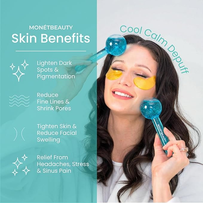 MonétBeauty Ice Globes for Face, Freezer Safe and Highly Effective Facial Globes for Daily Beauty Routines, Face Roller to Tighten Skin, Reduce Puffiness, Enhance Circulation and Complexion (Blue)