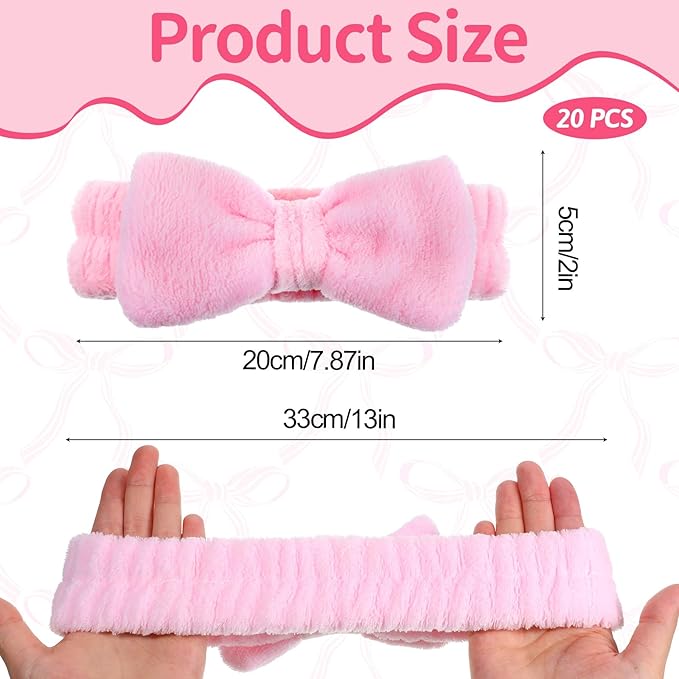 20 PCS Spa Headband Bulk, Pink Spa Headbands for Women Soft Hair Bands for Face Washing Skincare Headbands Hair Band Face Makeup Headband for Women Cosmetic Head Wraps for Shower Skin Care Yoga