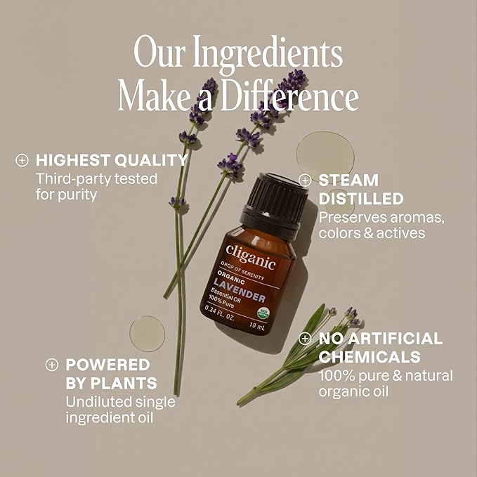 Cliganic Organic Lavender Essential Oil, 1oz - 100% Pure Natural Undiluted, for Aromatherapy Diffuser | Non-GMO Verified