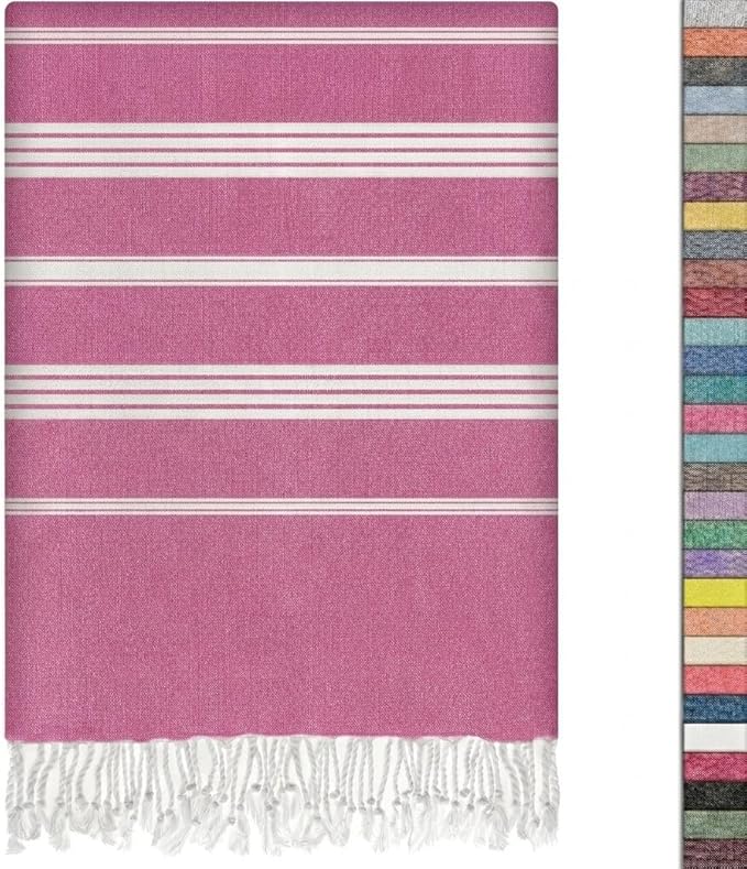 EPHESUS TOWELS Turkish Beach Towel - 38x70 inch Oversized - Sultan Design - Turkish Towel for Beach, Bath, Pool, Gym, Yoga - Prewashed, Lightweight, Quick Dry (Soft Pink)