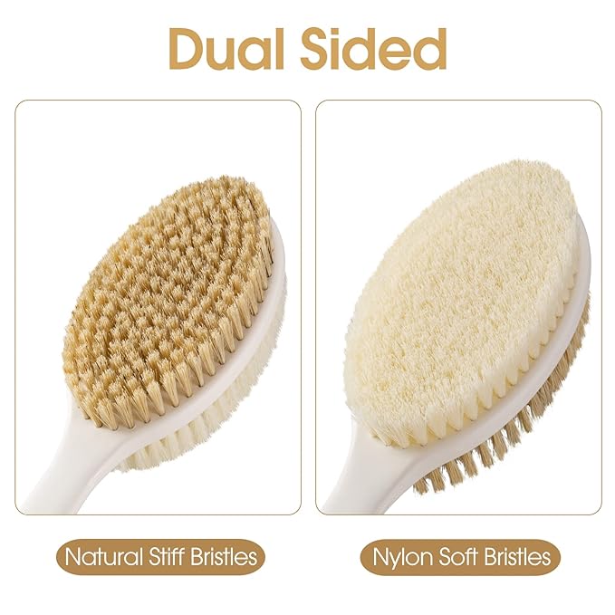 Backski Back Scrubber Anti Slip for Shower, Long Handle Bath Brush with Stiff and Soft Bristles for Exfoliation, Dual-Use Shower and Dry Body Brush(Purple)