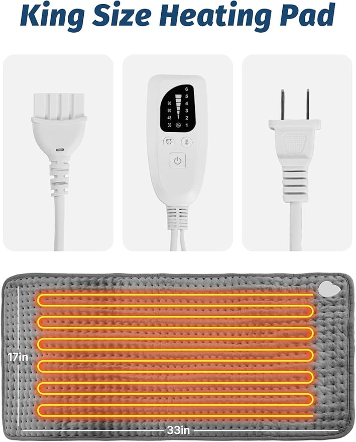 Heating Pad for Back Neck and Shoulders, 17”×33” Large Heated Pad with 4 Level Timing, 6 Level Heat Setting and Auto Shut Off, Gifts for Women, Men