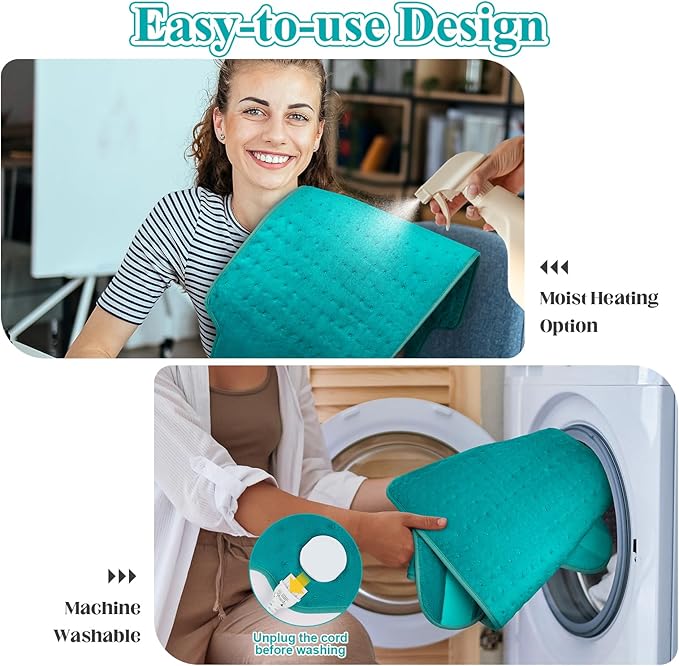 Heating Pad for Back, Heating Pad for Period Cramps/Waist/Stomach with Belt, Mothers Day Gifts for Mom Wife Grandma, Birthday Gifts for Women Men, 6 Heat Settings, 4 Auto-Off, Blue Green