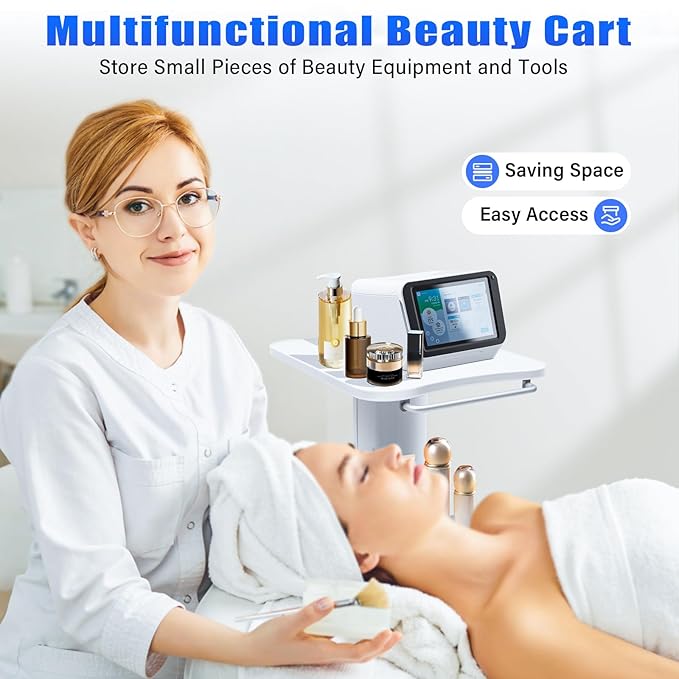 Esthetician Cart, Trolley Cart with Wheels, 3 Tier Beauty Rolling Cart, Trolley SPA, Adjustable Tattoo Table Work Station, Salon Trolley Cart for Storage Equipment Machine Organizer Tray