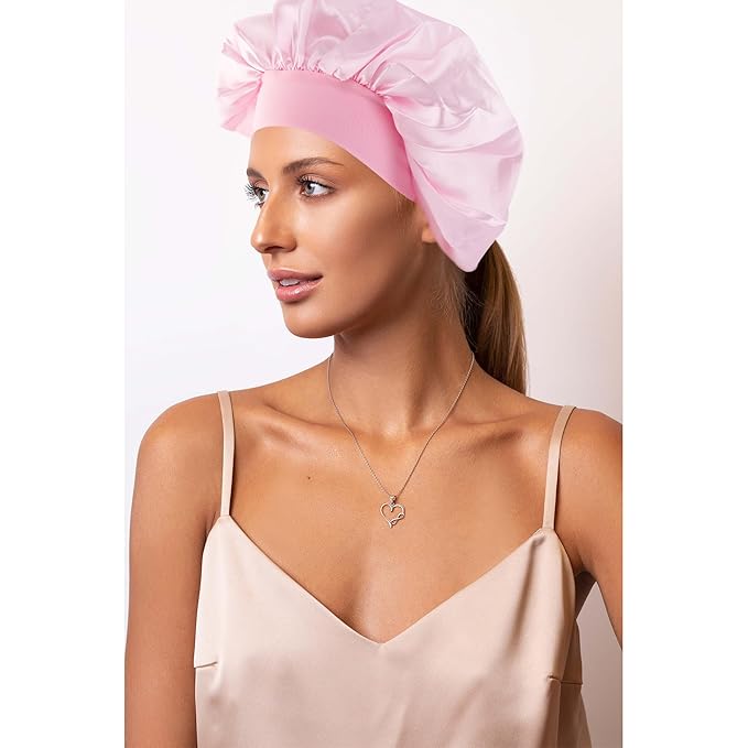 Pink Headband Hair Bonnet For Sleeping Shower Cap For Women Reusable Waterproof Skincare Head Bands Hair Accessories For Women Satin Bonnet Spa Headband Wrist Bands for Washing Face