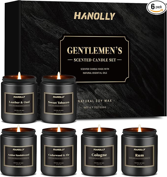 Mens Scented Candle Gift Set, 6 Pack Candles for Men,Gifts for Father, Soy Candles for Home Scented, 42 oz Long Lasting Aromatheraspy Candle, Maculine Manly Jar Candle Kit