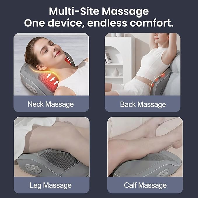 Back & Neck Massager with Heat for Pain Relief, 3D Deep Kneading Massage Cushion for Upper & Lower Back, 3 Intensity Levels, 3 Heat Settings, 15/20/30 Min Auto-Off, Ergonomic Lumbar Support