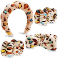 Velscrun 6 Pack Spa Headband, Makeup Headband, Face Wash Headbands, Skincare Headbands, Sponge Hair Band Bow Tie Spa Head Band for Washing Face Wristband Set Hair Accessories for Women Gifts Leopard D