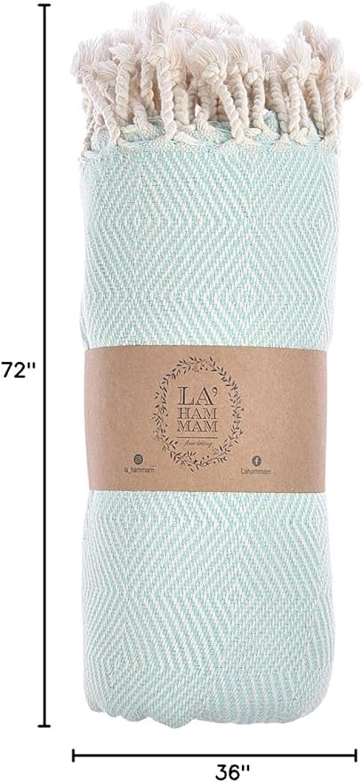 Personalized embroidered Beach Towel | Throw Blanket, Easy Carry, Sand Free, Highly Absorbent, Quick Dry, Turkish Towels for Camping Bath Sauna Beach Gym Pool Yoga SPA by Lahammam, Mediterranean, Aqua
