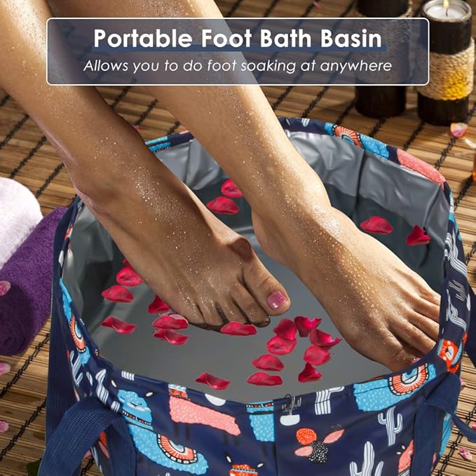 Collapsible Foot Bath Basin for Soaking Feet, Portable Foot Bath Tub Bag with Handles, for Adults and Kids, Pedicure Foot Spa Bucket for Outdoor Washing Camping Travel