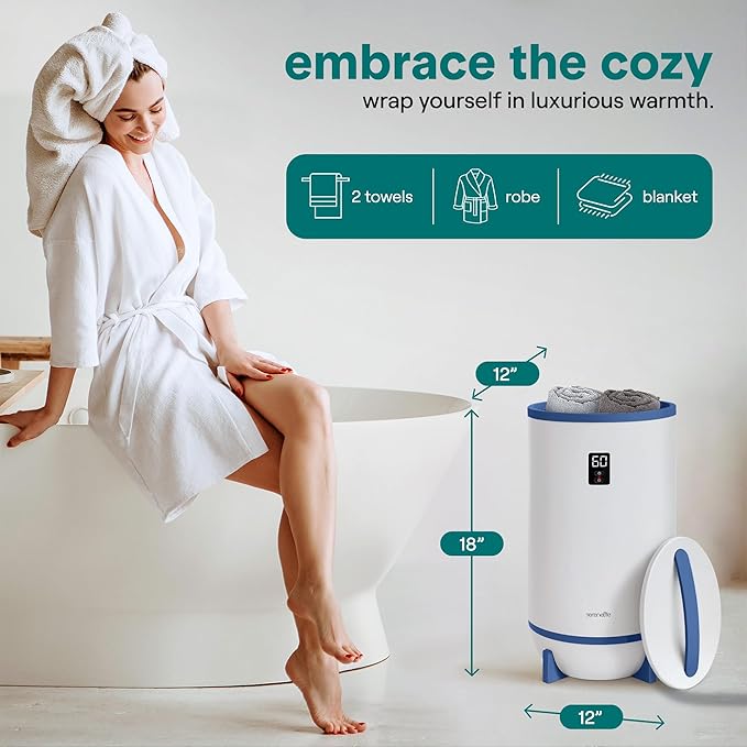 SereneLife Towel Warmer Bucket Style - Portable Blanket Heater for Spa and Bathroom, Large Capacity, Customizable Fragrance, Auto Shut-Off, Fits 2 Large Towels or Blankets, One-Touch Control