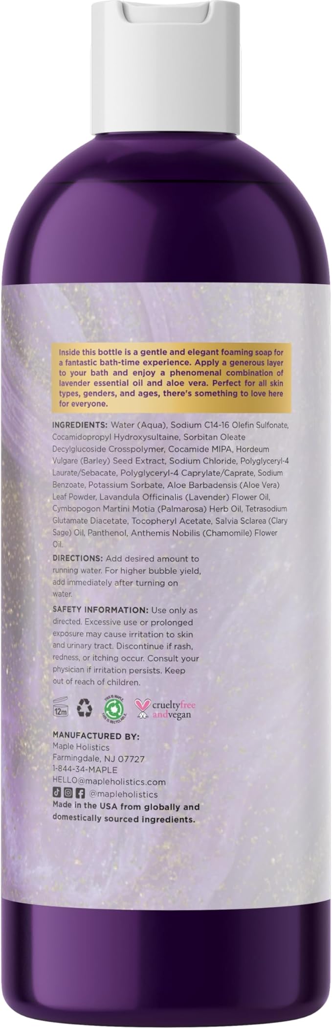 Premium Lavender Bubble Bath for Women - Moisturizing Foaming Bath Bubbles for Adults with Chamomile Clary Sage & Lavender Aromatherapy Oils for Relaxing Self Care - Paraben & Sulfate Free (8 Fl Oz)