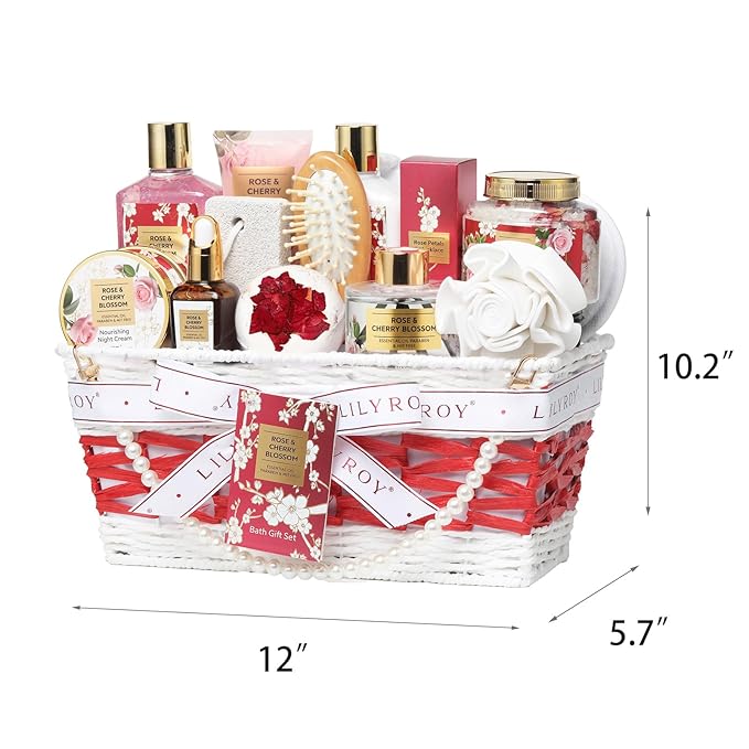 Mother‘s Day Gift Basket for Women, Gifts for Women - Rose Spa Gift Basket for Women, Bath and Body Gift Sets for Mom, Skin Care Set for Women | Spa Kit, Gifts for Christmas, Valentines Day, Birthday