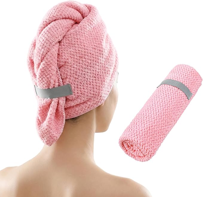 Pink Hair Towel, Large Quick Dry Microfiber Hair Towel Wrap Super Soft, Anti Frizz & Ultra Absorbent Perfect for Women with Thick, Curly, Wet Long Hairs, Extra Large 20x40 Inches