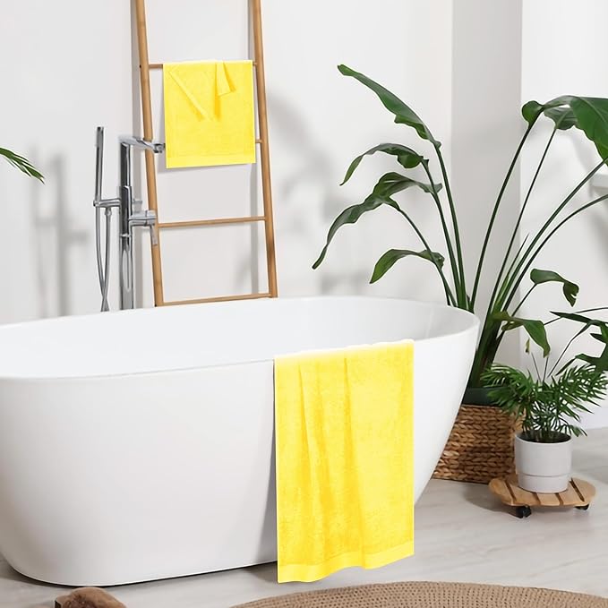 Ultra Soft 3 Pack Cotton Towel Set, Contains a Bath Towels 28x55 inch, a Hand Towels 16x24 inch & a Wash Coths 12x12 inch, Ideal Everyday use, Compact & Lightweight - Lime Yellow, Medium