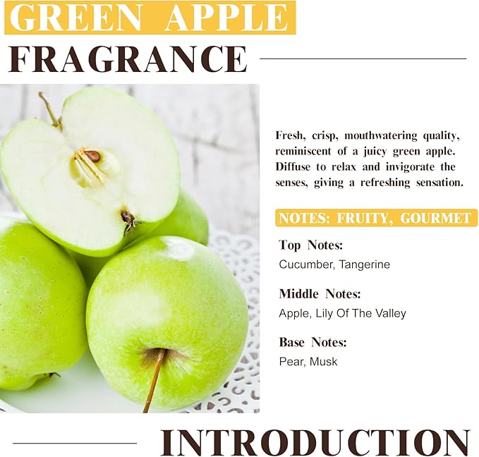 EUQEE Green Apple Fragrance Oils, 2.02 Fl oz / 60ml Essential Oils for Diffuser, Candle Making, DIY Soap with Glass Dropper