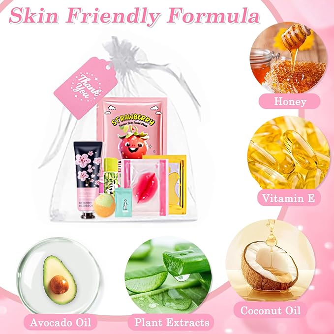 110PCS Spa Party Supplies for Girls,Spa Party Favors Include Lip Mask,Foot Bath Bombs,Face Masks,Skin Care For Teens 10-12,Mothers Day,Teacher Appreciation Gifts,Birthday Bulk Gifts for Women