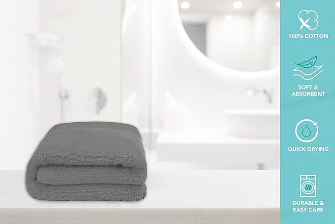 Medium Bath Towels Pack of 6 – 24x48 Inches – Soft, Quick Dry & Highly Absorbent – 100% Cotton Towels for Bathroom, Spa, Gym & Hotel – Light Grey