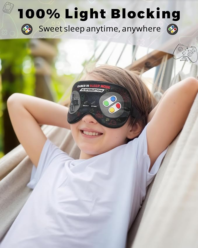 BeeVines 2 Pcs 100% Mulberry Silk Sleep Mask, Game Themed Eye Mask for Kids & Adults, Soft Skin-Friendly Blackout Eye Cover with Adjustable Strap, Lightweight Silk Eye Mask for Travel Sleep