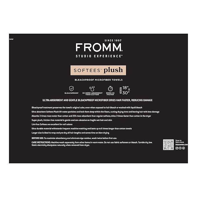 Fromm Softees Plush Bleachproof Microfiber Hair Towel for Salon, Barber, Spa, Ultra Soft Hair Wrap, Drying Towel for All Hair Types, Hands, Face, Durable Salon Towels, 18 x 30 Inches, Oatmeal 6 Pack