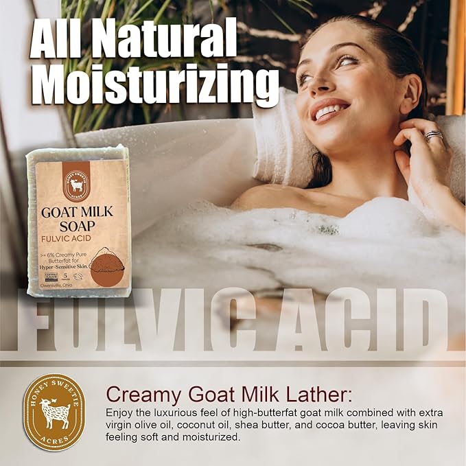 Honey Sweetie Acres Fulvic Acid Goat Milk Soap - Handmade 5 oz Bar, Made with Natural Ingredients, Moisturizing & Gentle, Made in the USA