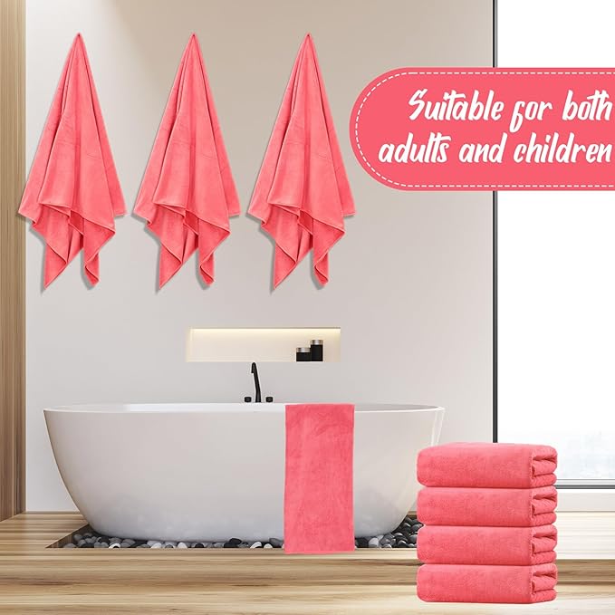 SmoothNovelty 16 Pack Microfiber Bath Towels Bulk 27'' x 60'' Oversized Beach Towel Highly Absorbent Extra Large Soft Drying for Shower Pool Salon Sauna Bathroom Gym Party (Simple,Pink)