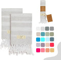 Hand Towels - Set of 2, 18" x 30" inches, Turkish Cotton, Decorative Peshtemal Hand Towels for Kitchen, Bath, Guest, Face, Hair, Gym, Yoga, Travel (Light Grey)