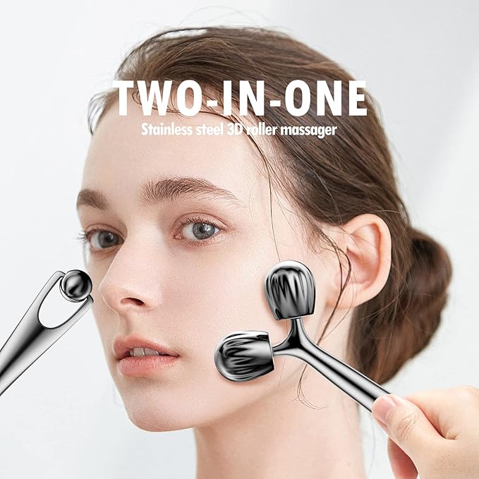 DANGSHAN Gua Sha Facial Tools & Face Roller Set, Face Massager, Lymphatic Drainage Massager, Face Sculpting Tool, Guasha Tool for Face, Ice Roller for Face & Facial Lymphatic Drainage Tool (Silver)