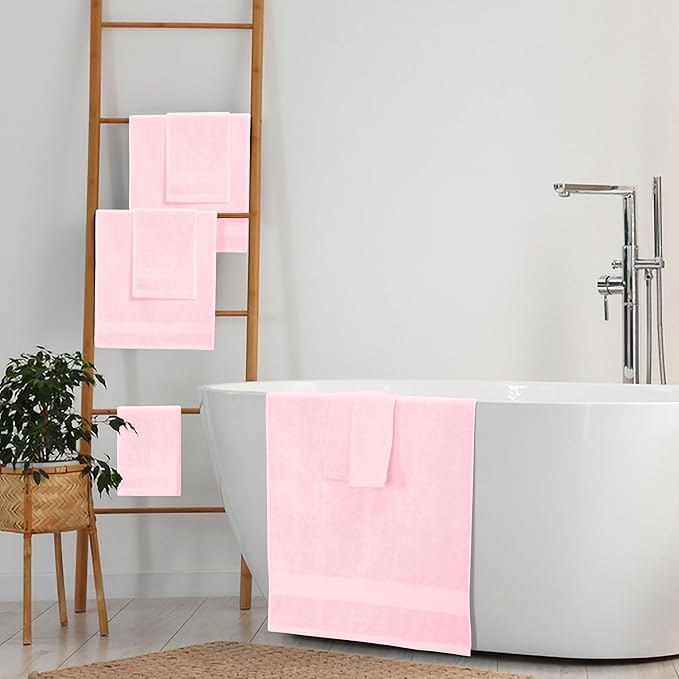 Belizzi Home 8 Piece Towel Set 100% Ring Spun Cotton, 2 Bath Towels 27x54, 2 Hand Towels 16x28 and 4 Washcloths 13x13 - Ultra Soft Highly Absorbent Machine Washable Hotel Spa Quality - Pink