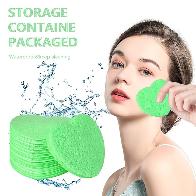 50-Count Facial Sponges Compressed, 100% Natural Cellulose Face Sponge Professional Cosmetic Spa Sponges for Face Cleansing, Exfoliating Mask, Makeup Removal for Travel and Home, Green