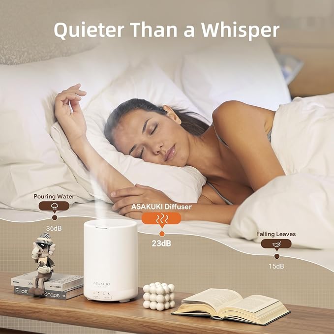 ASAKUKI Essential Oil Diffuser for Home, 300 ml Humidifier with Automatic Shut-Off, Quiet Aromatherapy Diffuser with 7 LED Lights for Living Room, Kitchen, Bedroom, Hotel, Gift for Mom - Pure White